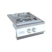 Kokomo Grills Built-in Power Burner KO-PB with stainless steel body, removable wok grate, two control knobs, and SureLight ignition system.