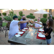 Kokomo Grills Entertainer Bar Gas Fire Pit Table with clear fire glass, 6' x 42", stainless steel, for outdoor social gatherings.