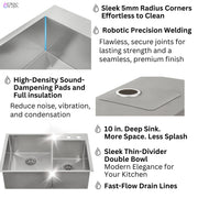 FORNO ACQUA 33 in. Drop-In/Undermount 40/60 Double Bowl Stainless Steel Sink with Waterfall Faucet