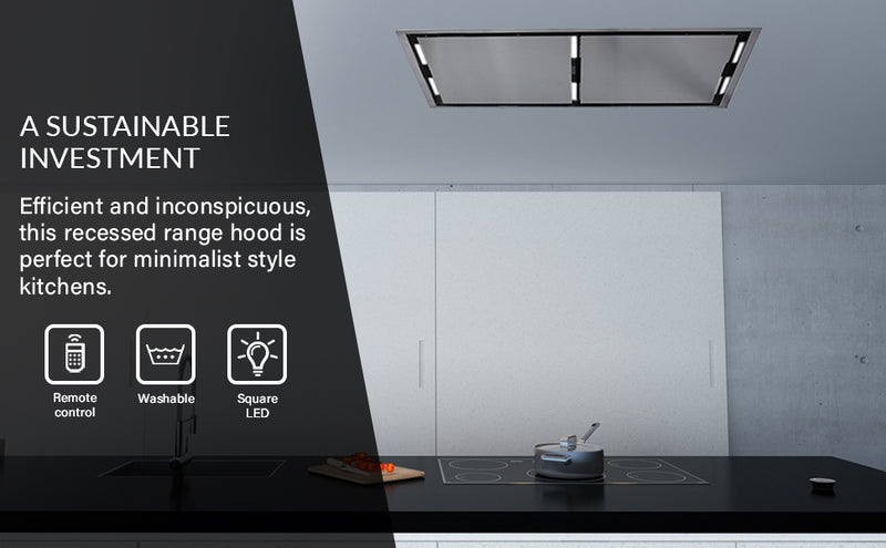 Forno Arezzo 44" 1200 CFM Recessed Ceiling Range Hood in Stainless Steel, Hybrid Filters, Remote Control, FRHRE5312-44