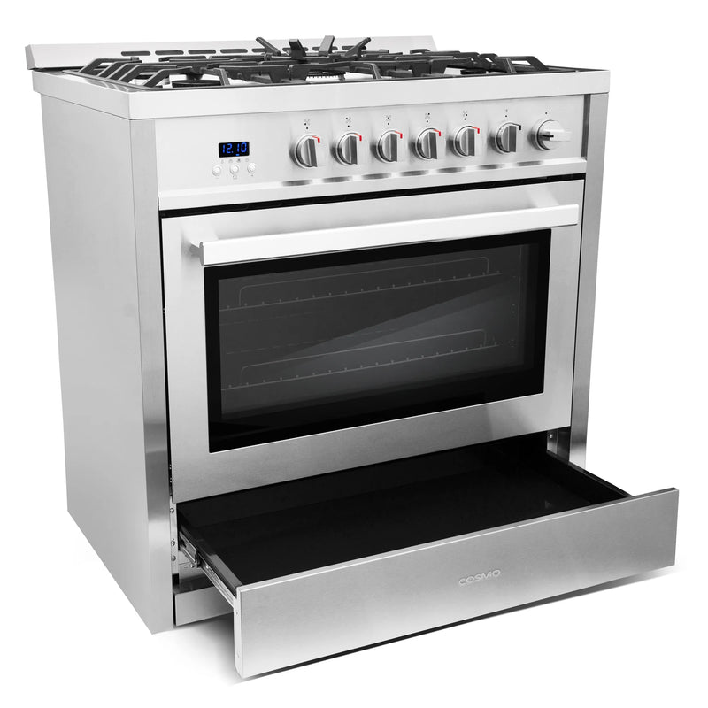Cosmo 36" Nebula Collection 3.8 cu. ft. Freestanding Gas Range in Stainless Steel, Convection Oven, 5 Sealed Burners, COS-965AGC