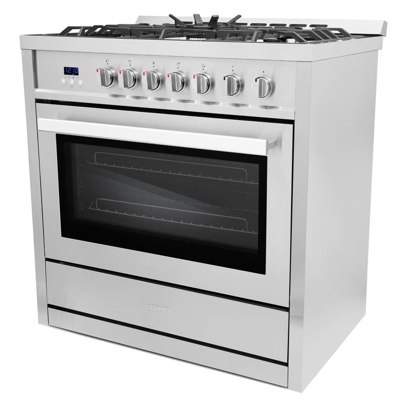 Cosmo 36" Nebula Collection 3.8 cu. ft. Freestanding Gas Range in Stainless Steel, Convection Oven, 5 Sealed Burners, COS-965AGC