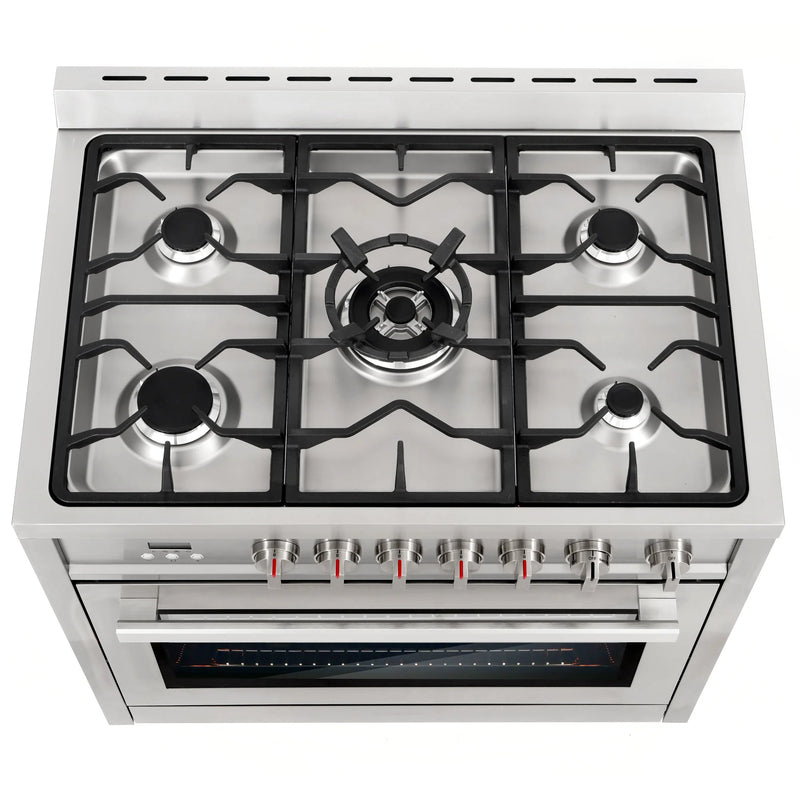 Cosmo 36" Nebula Collection 3.8 cu. ft. Freestanding Gas Range in Stainless Steel, Convection, 5 Sealed Burners, COS-965AGFC