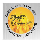 Kokomo Grills On The Go KO-PTBL portable stainless steel grill with dual burners, temperature gauge, carry handle, and locking clasps.