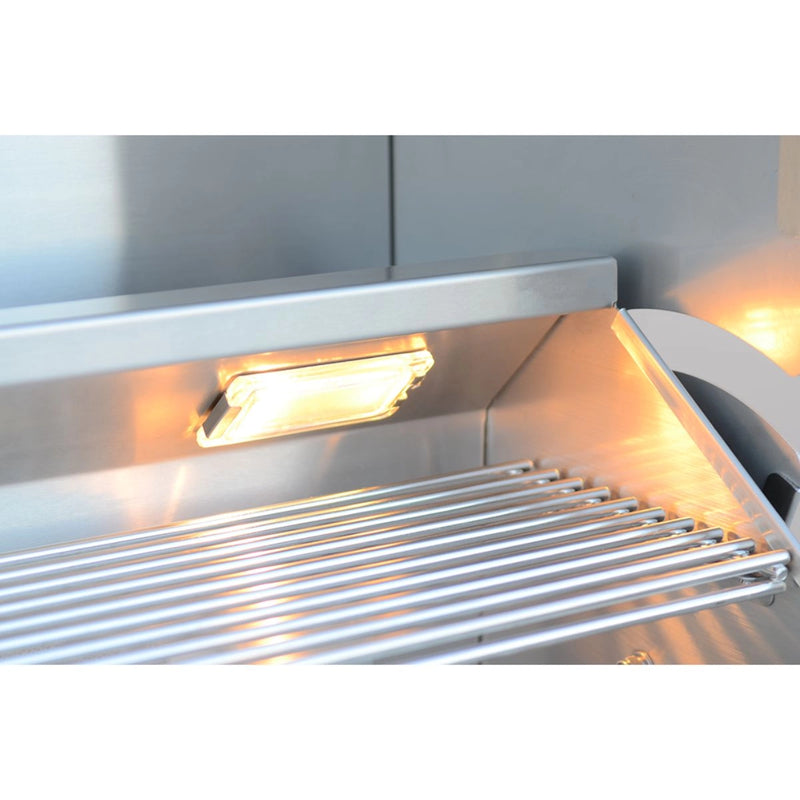 Kokomo Grills 40” Professional Built in Gas Grill with stainless steel interior oven light and ceramic sear burning briquette system.