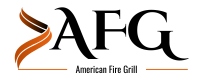 Logo of American Fire Grill, featuring a stylized flame, representing BBQ grills and outdoor kitchen products.