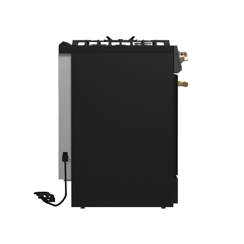 Forno Leonardo Espresso 30" Freestanding Gas Range in Black, 5 Burners, Cast-Iron Grates, with Antique Brass Handles, FFSGS1116-30BLK