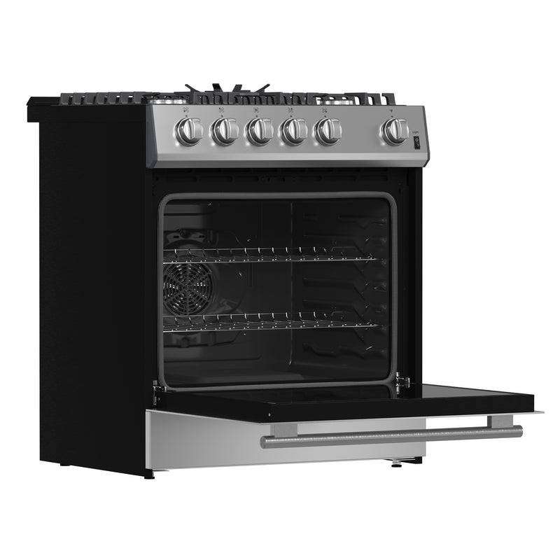 Forno Leonardo Espresso 30" Freestanding Gas Range in Stainless Steel, 5 Sealed Burners, True Convection, Cast-Iron Grates, with Stainless Steel Handles, FFSGS1116-30