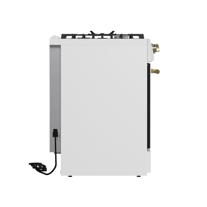 Forno Leonardo Espresso 30" Freestanding Gas Range in White, 5 Burners, with Antique Brass Handles, FFSGS1116-30WHT