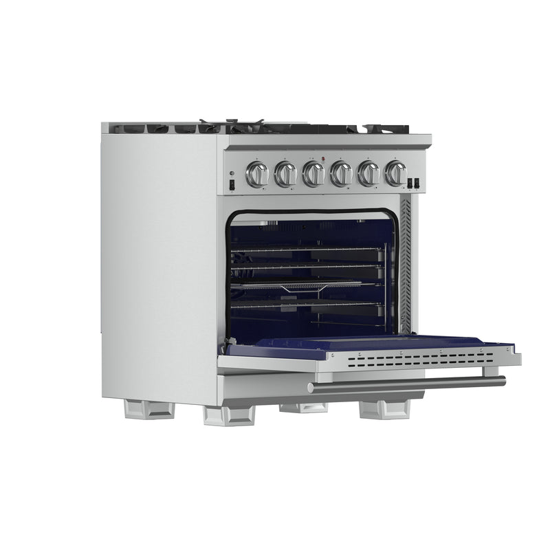 Forno Capriasca 30" Freestanding Gas Range in Stainless Steel, 5 Sealed Brass Burners, True Convection, Cast-Iron Grates, FFSGS6260-30