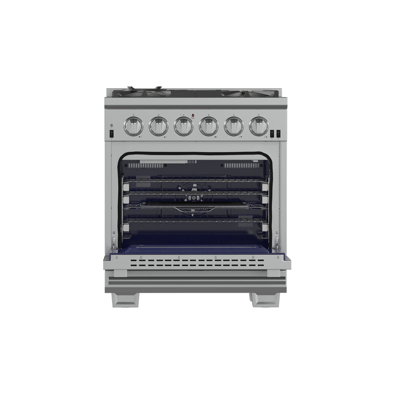 Forno Capriasca 30" Freestanding Gas Range in Stainless Steel, 5 Sealed Brass Burners, True Convection, Cast-Iron Grates, FFSGS6260-30