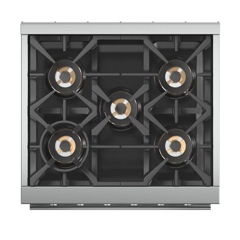Forno Capriasca 30" Freestanding Gas Range in Stainless Steel, 5 Sealed Brass Burners, True Convection, Cast-Iron Grates, FFSGS6260-30
