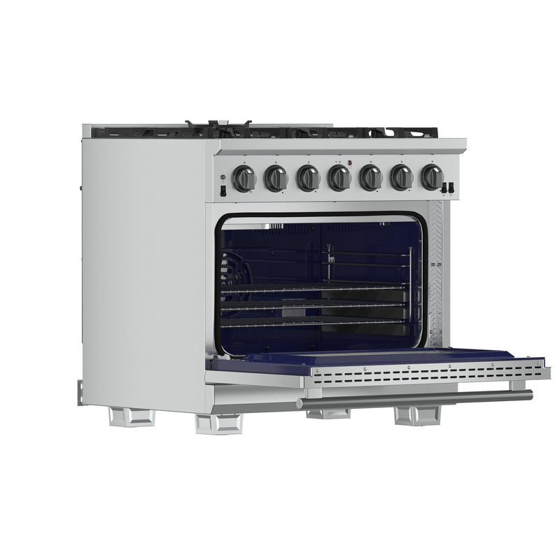 Forno Capriasca 36" Freestanding Gas Range in Stainless Steel, Brass Burners, Convection Fan, FFSGS6260-36