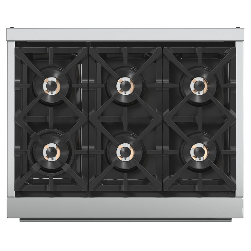 Forno Capriasca 36" Freestanding Gas Range in Stainless Steel, Brass Burners, Convection Fan, FFSGS6260-36