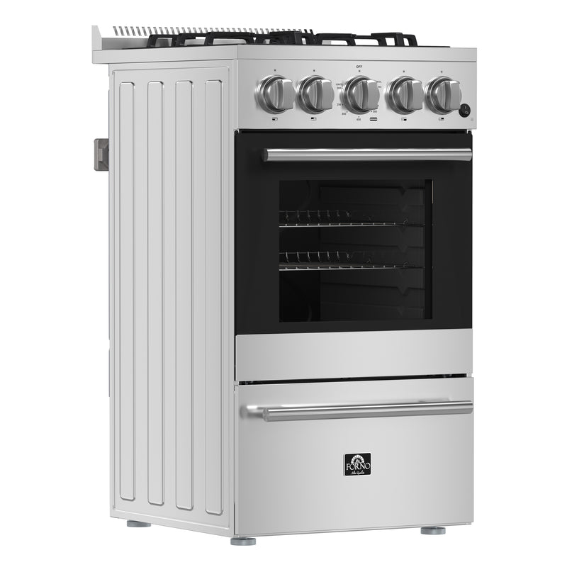 Forno Lamazze 20" Freestanding Gas Range, 4 Sealed Burners, Cast-Iron Grates, FFSGS6265-20