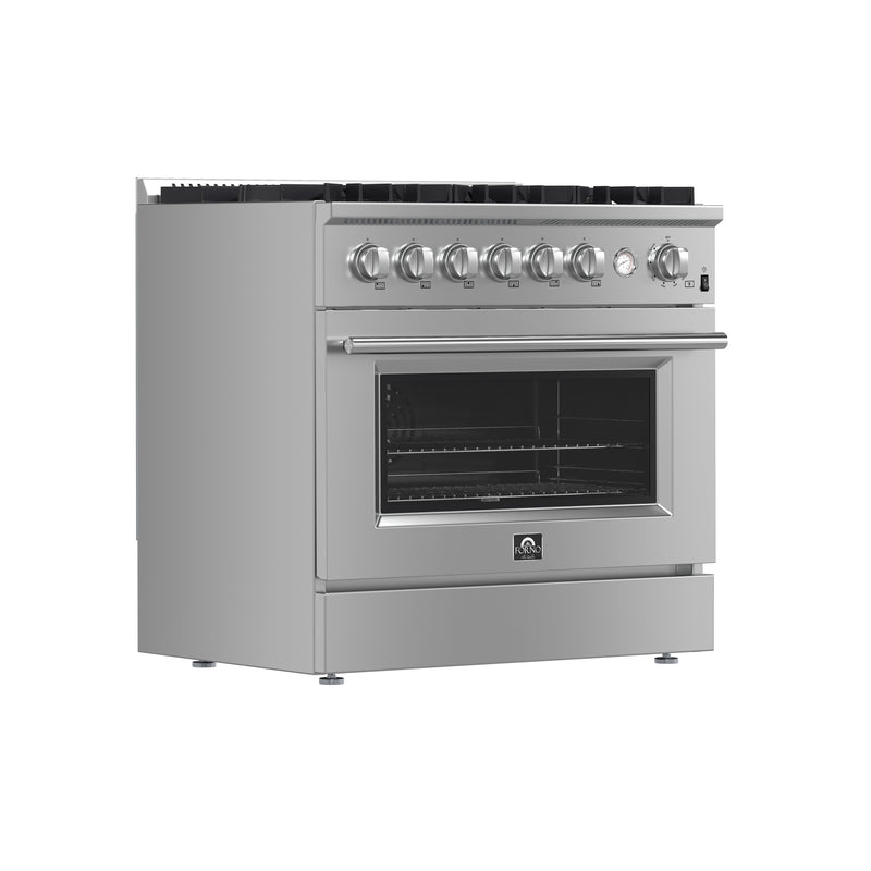 Forno Marco 36" Freestanding Gas Range in Stainless Steel, 6 Burners, Convection Fan, FFSGS6277-36