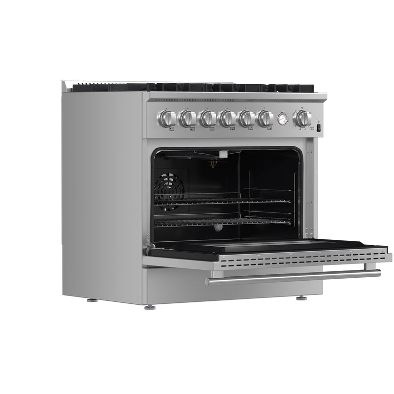 Forno Marco 36" Freestanding Gas Range in Stainless Steel, 6 Burners, Convection Fan, FFSGS6277-36