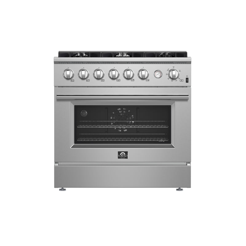 Forno Marco 36" Freestanding Gas Range in Stainless Steel, 6 Burners, Convection Fan, FFSGS6277-36
