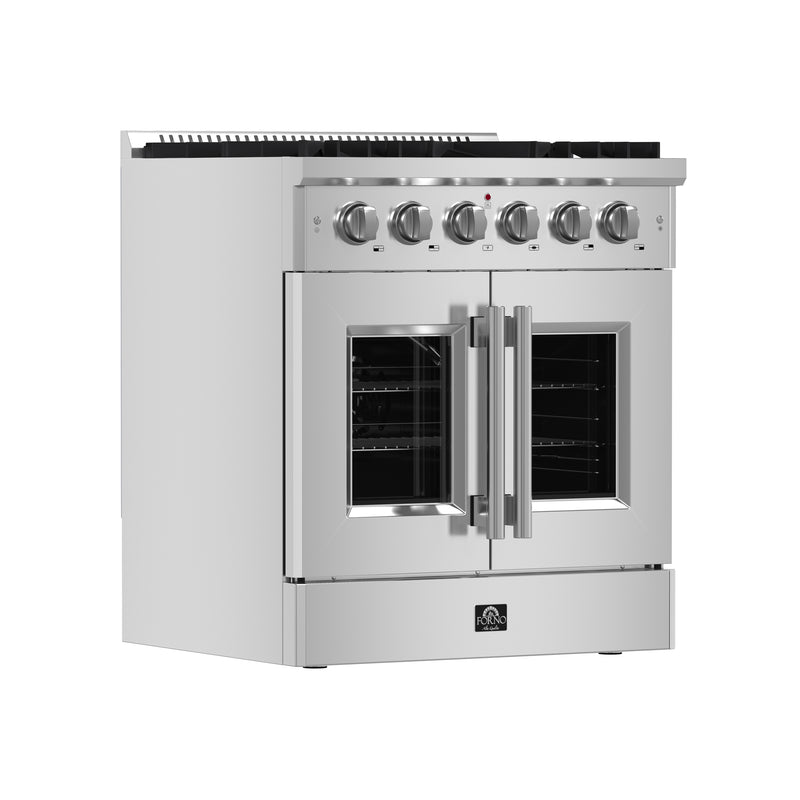 Forno Galiano 30" Freestanding French Door Gas Range, 5 Burners, Convection Fan, FFSGS6444-30