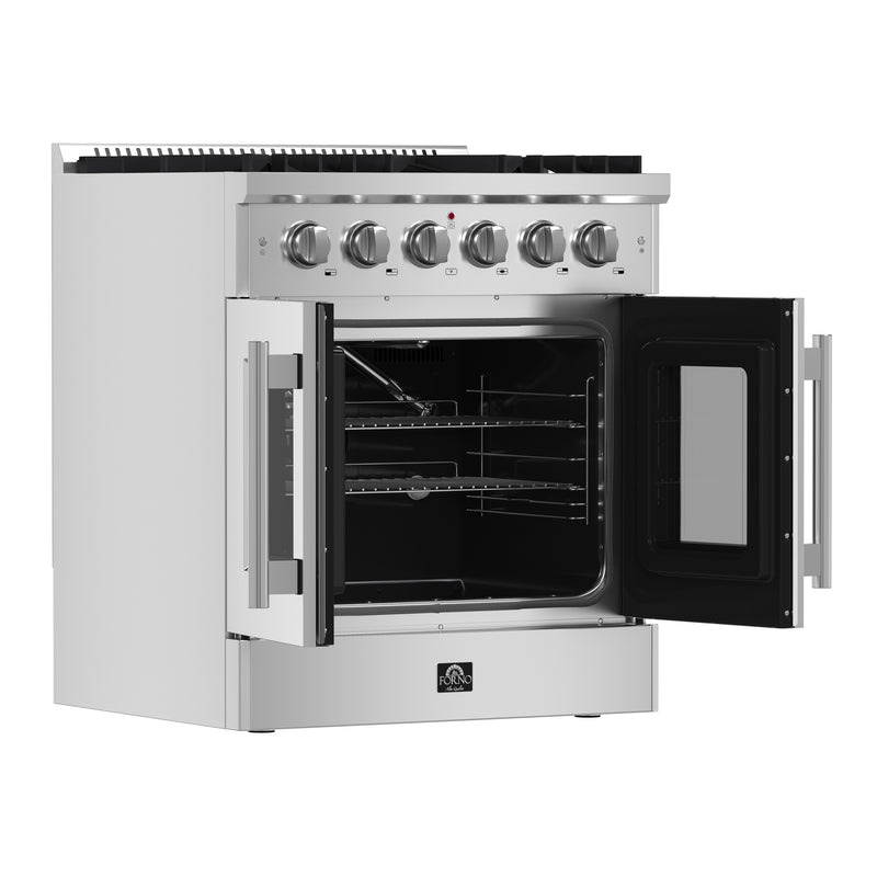 Forno Galiano 30" Freestanding French Door Gas Range, 5 Burners, Convection Fan, FFSGS6444-30