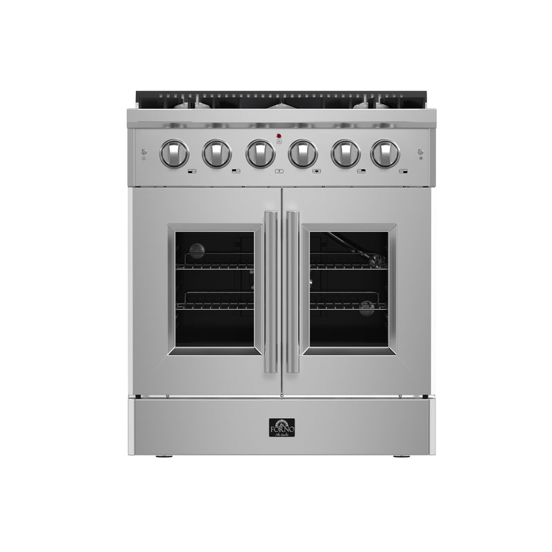 Forno Galiano 30" Freestanding French Door Gas Range, 5 Burners, Convection Fan, FFSGS6444-30