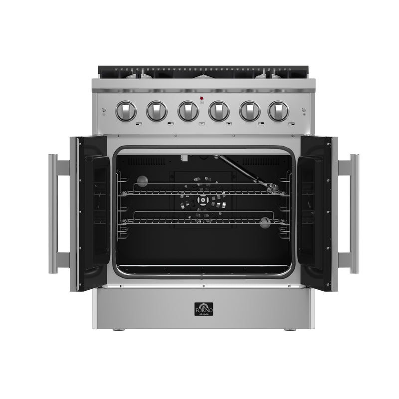 Forno Galiano 30" Freestanding French Door Gas Range, 5 Burners, Convection Fan, FFSGS6444-30