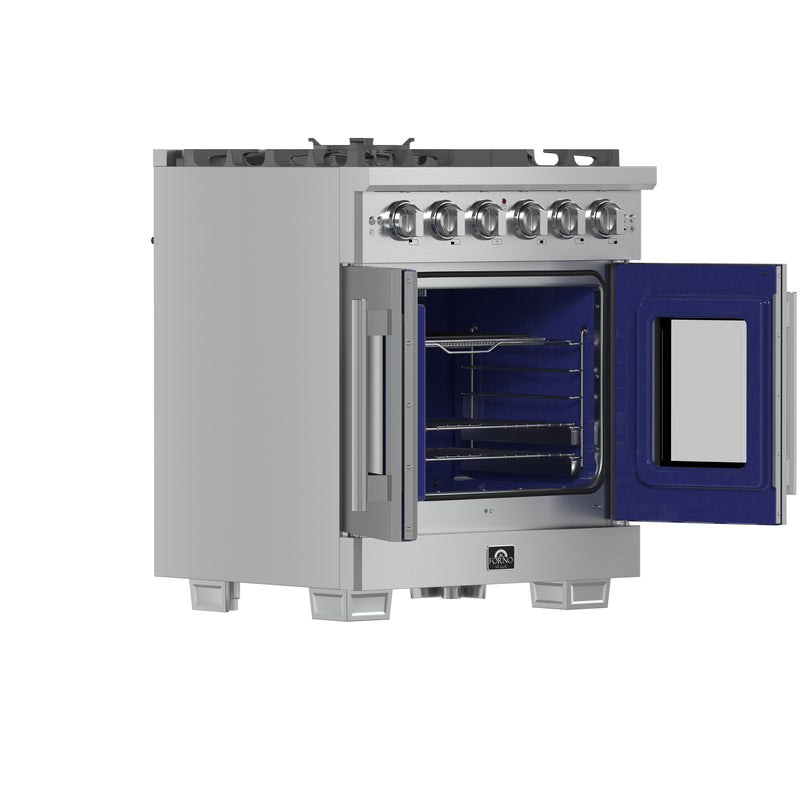 Forno Capriasca 30" Freestanding French Door Gas Range, Brass Burners, 5 Burners, FFSGS6460-30