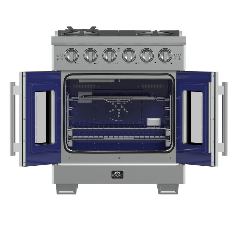 Forno Capriasca 30" Freestanding French Door Gas Range, Brass Burners, 5 Burners, FFSGS6460-30