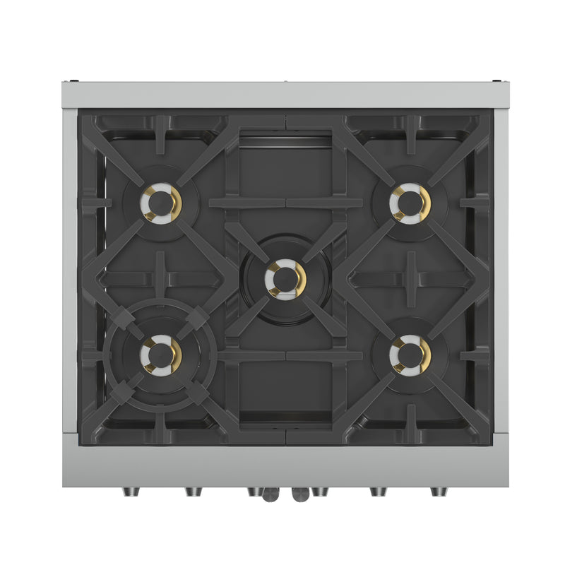 Forno Capriasca 30" Freestanding French Door Gas Range, Brass Burners, 5 Burners, FFSGS6460-30