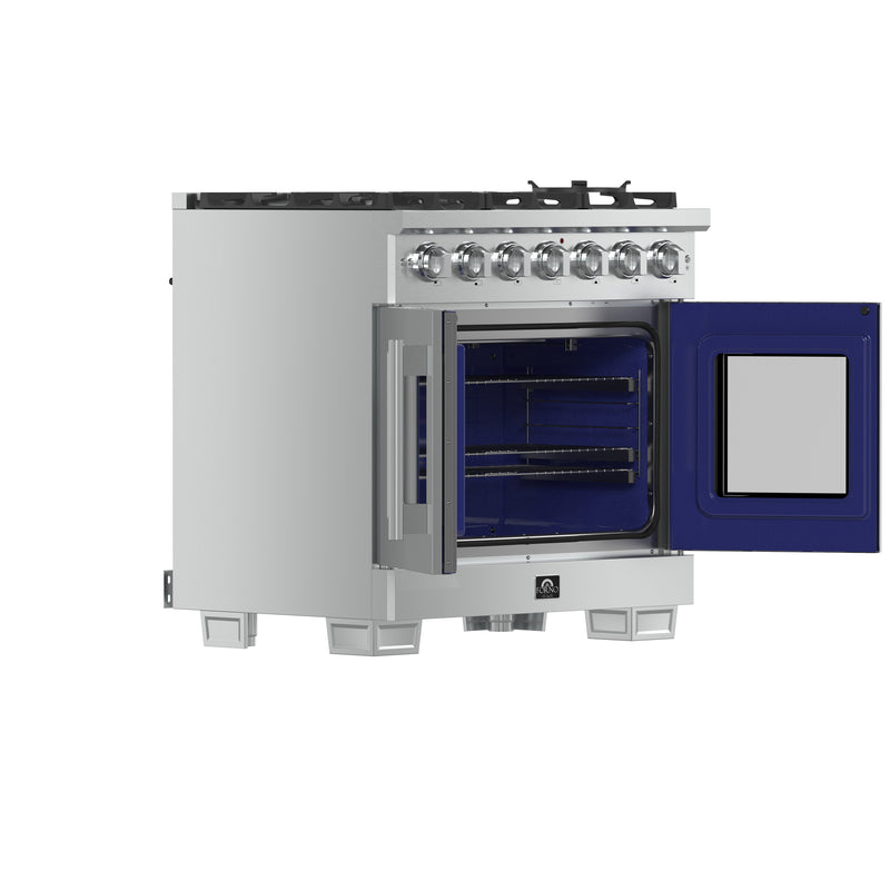 Forno Capriasca 36" Freestanding French Door Gas Range, 6 Burners, Brass Burners, FFSGS6460-36