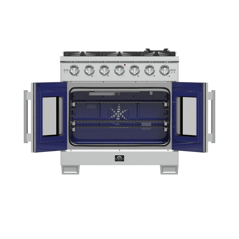 Forno Capriasca 36" Freestanding French Door Gas Range, 6 Burners, Brass Burners, FFSGS6460-36