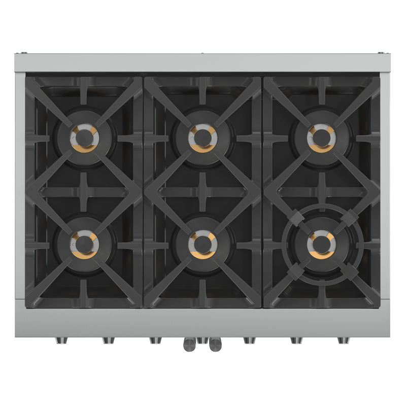 Forno Capriasca 36" Freestanding French Door Gas Range, 6 Burners, Brass Burners, FFSGS6460-36