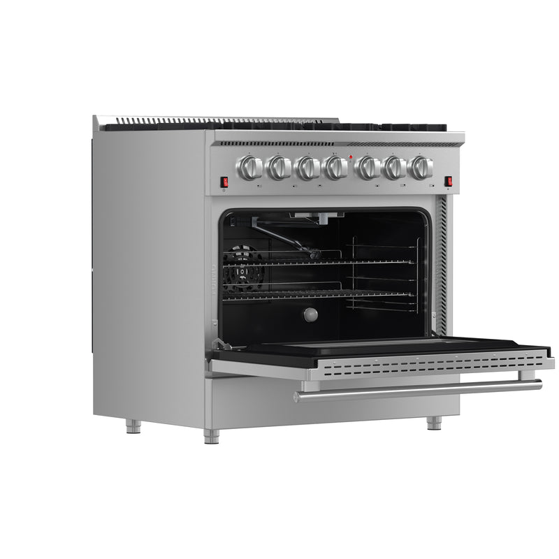 Forno Galiano 36" Freestanding Gas Range in Stainless Steel, 6 Burners, True Convection, FFSGS6244-36