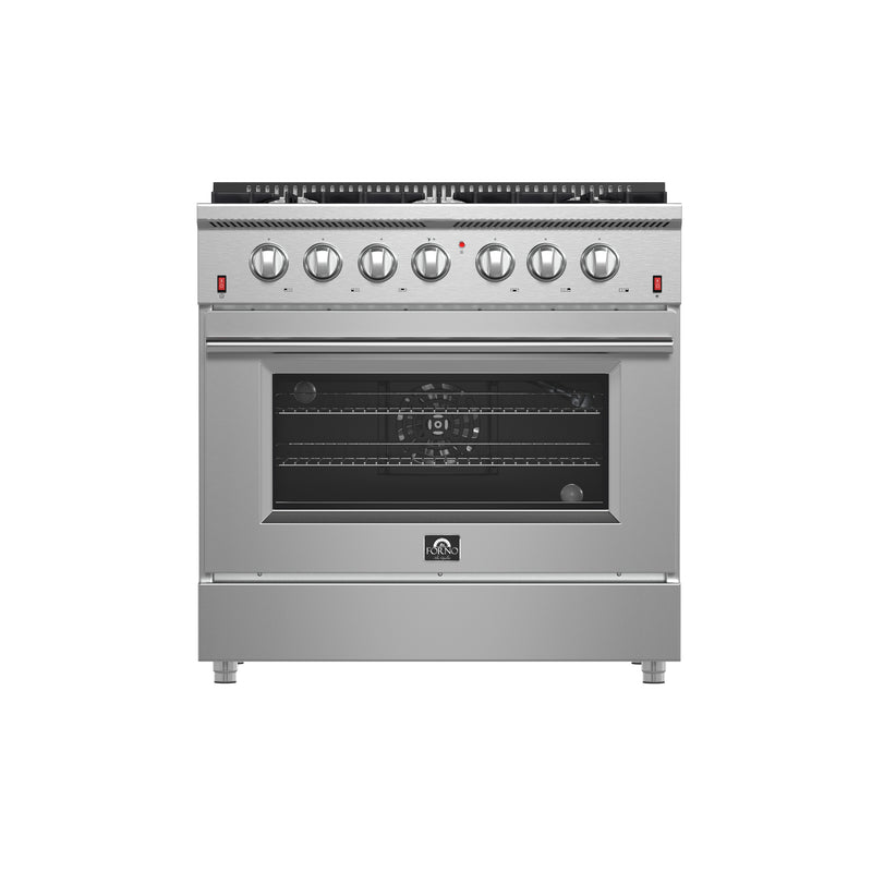 Forno Galiano 36" Freestanding Gas Range in Stainless Steel, 6 Burners, True Convection, FFSGS6244-36