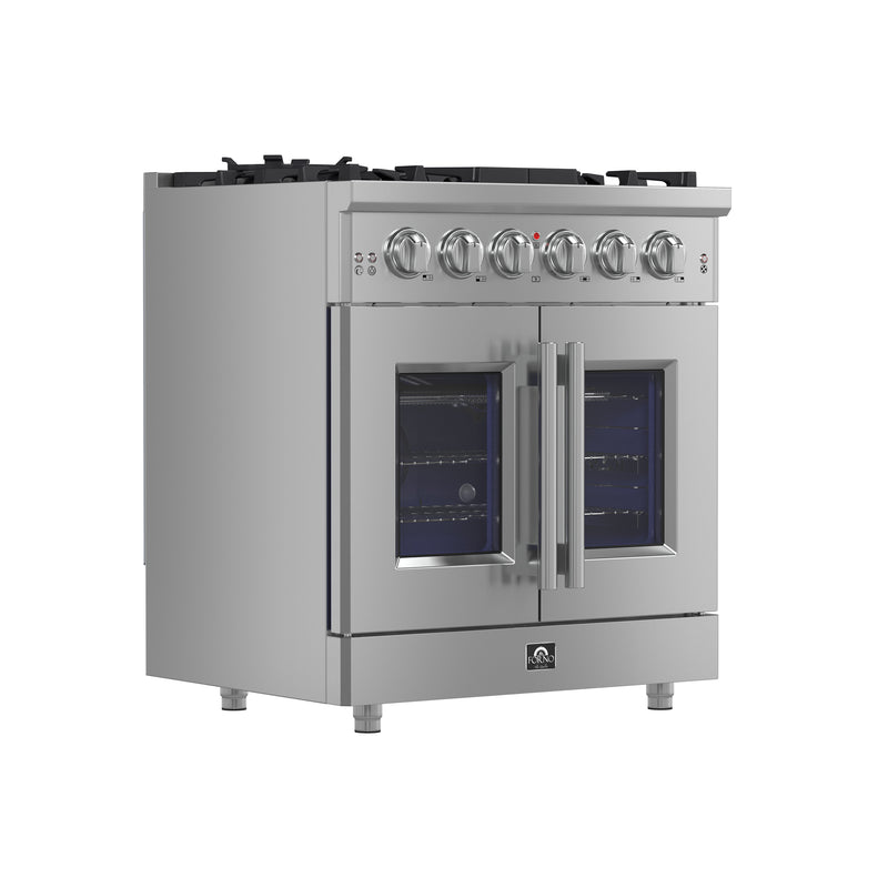 Forno Massimo 30" Freestanding French Door Gas Range, Air Fry, 5 Burners, FFSGS6439-30