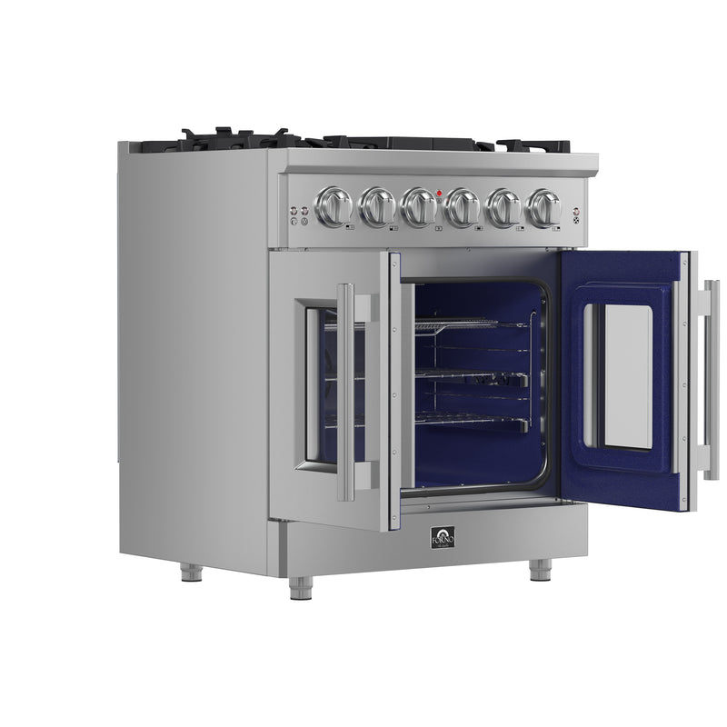 Forno Massimo 30" Freestanding French Door Gas Range, Air Fry, 5 Burners, FFSGS6439-30