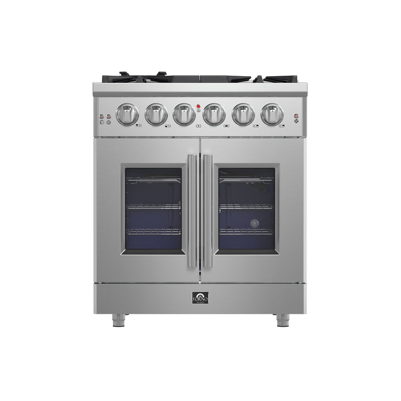 Forno Massimo 30" Freestanding French Door Gas Range, Air Fry, 5 Burners, FFSGS6439-30