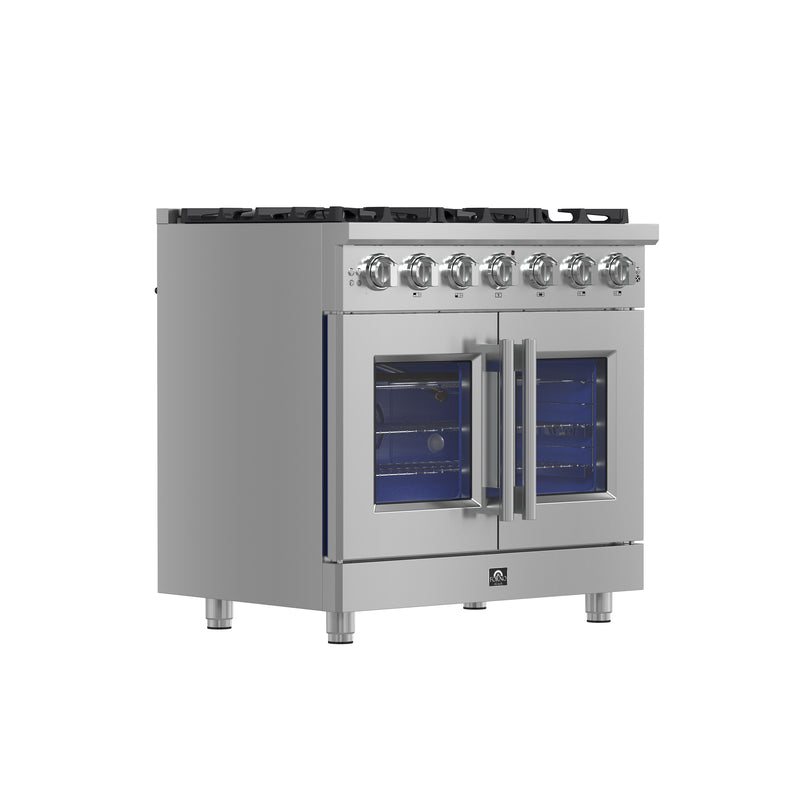 Forno Massimo 36" Freestanding French Door Gas Range, Air Fry, 6 Burners, FFSGS6439-36