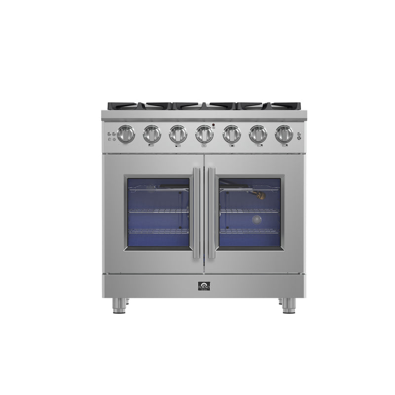 Forno Massimo 36" Freestanding French Door Gas Range, Air Fry, 6 Burners, FFSGS6439-36