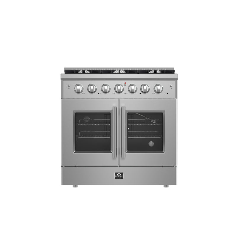 Forno Galiano 36" Freestanding French Door Gas Range, 6 Burners, Convection Fan, FFSGS6444-36
