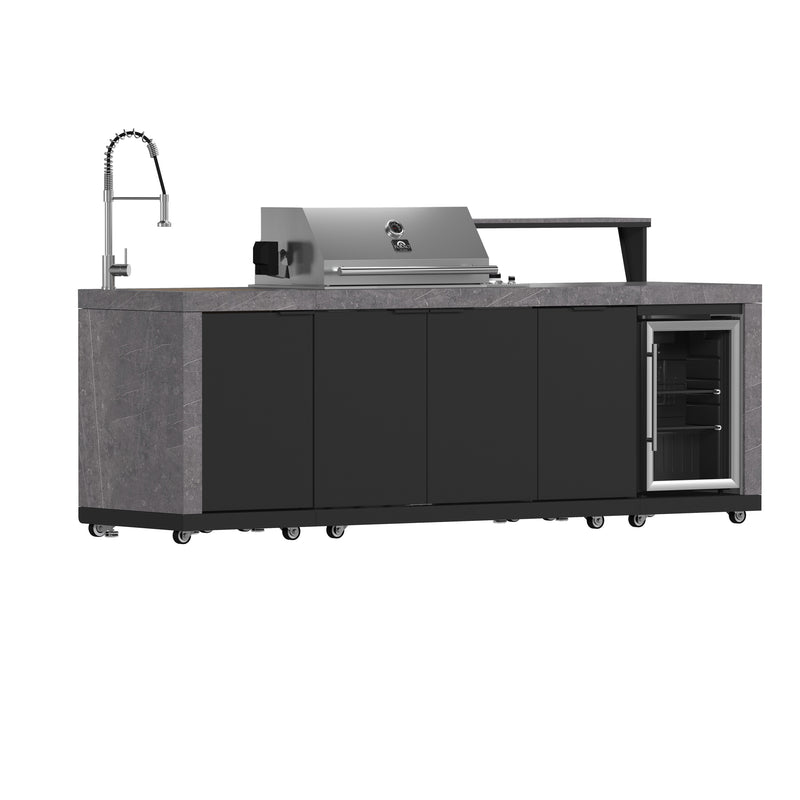 Forno Rimini 30" Outdoor Kitchen with 62,600 BTU BBQ, 3 Burners with Sear & Rotisserie, 2.4 cu.ft. Beverage Center, Stainless Steel Sink, Black Cabinets & Gray Sintered Stone Countertops, FODKT2544BLK