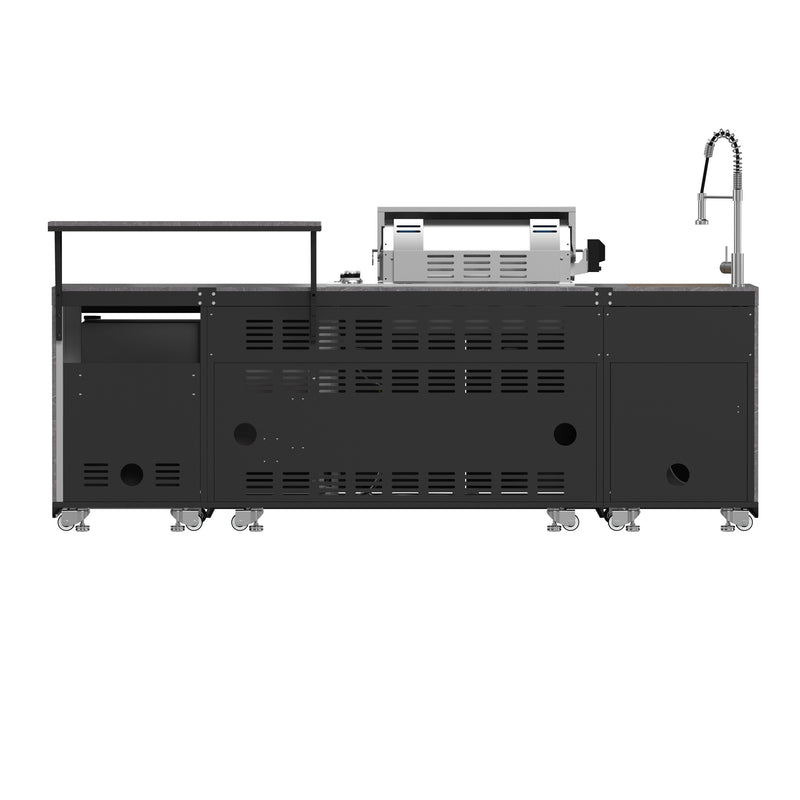 Forno Rimini 30" Outdoor Kitchen with 62,600 BTU BBQ, 3 Burners with Sear & Rotisserie, 2.4 cu.ft. Beverage Center, Stainless Steel Sink, Black Cabinets & Gray Sintered Stone Countertops, FODKT2544BLK