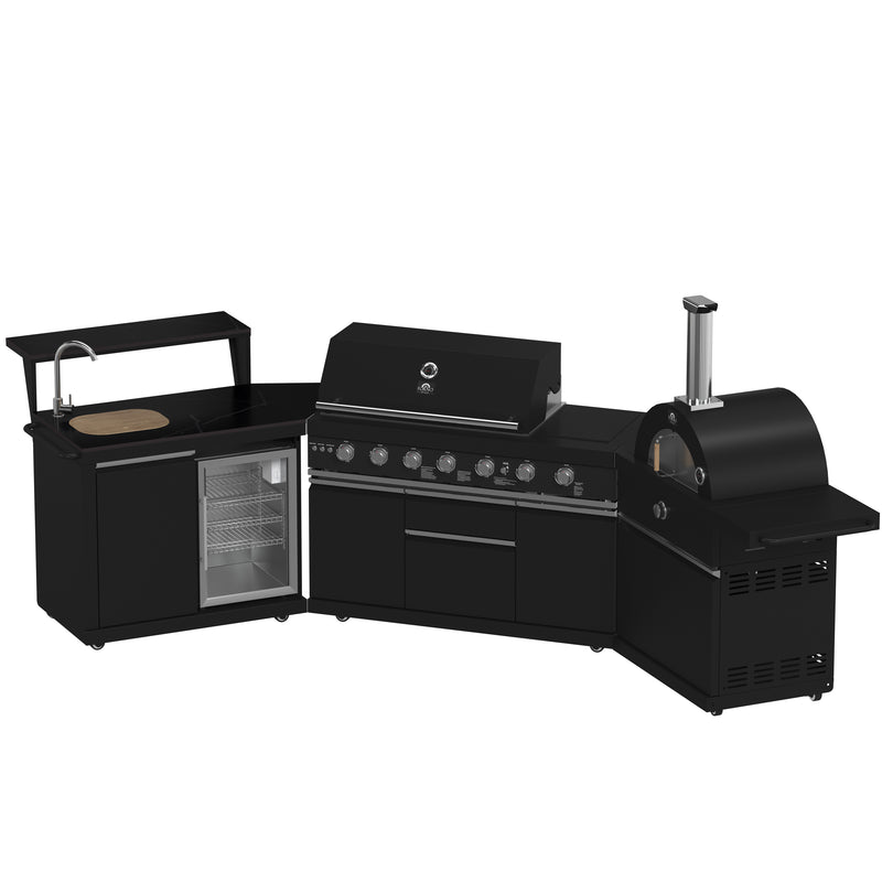 Forno All'Aperto Outdoor Kitchen Island with 87,600 BTU Gas Grill, 18" Pizza Oven, Bar & Beverage Center, FODKT2551BLK