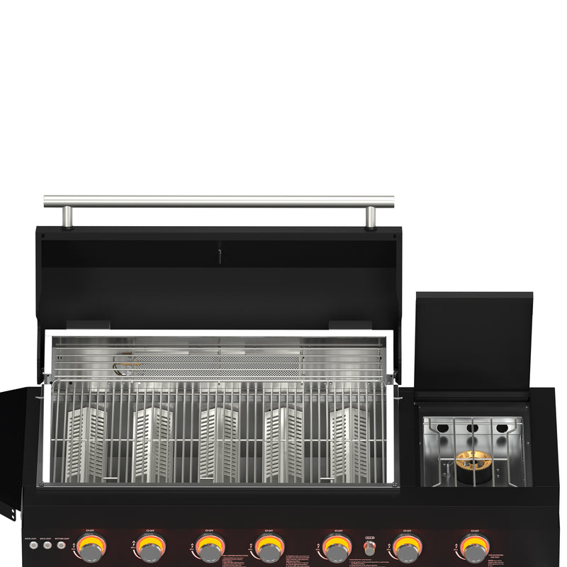 Forno All'Aperto Outdoor Kitchen Island with 87,600 BTU Gas Grill, 18" Pizza Oven, Bar & Beverage Center, FODKT2551BLK