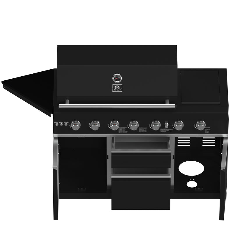 Forno All'Aperto Outdoor Kitchen Island with 87,600 BTU Gas Grill, 18" Pizza Oven, Bar & Beverage Center, FODKT2551BLK