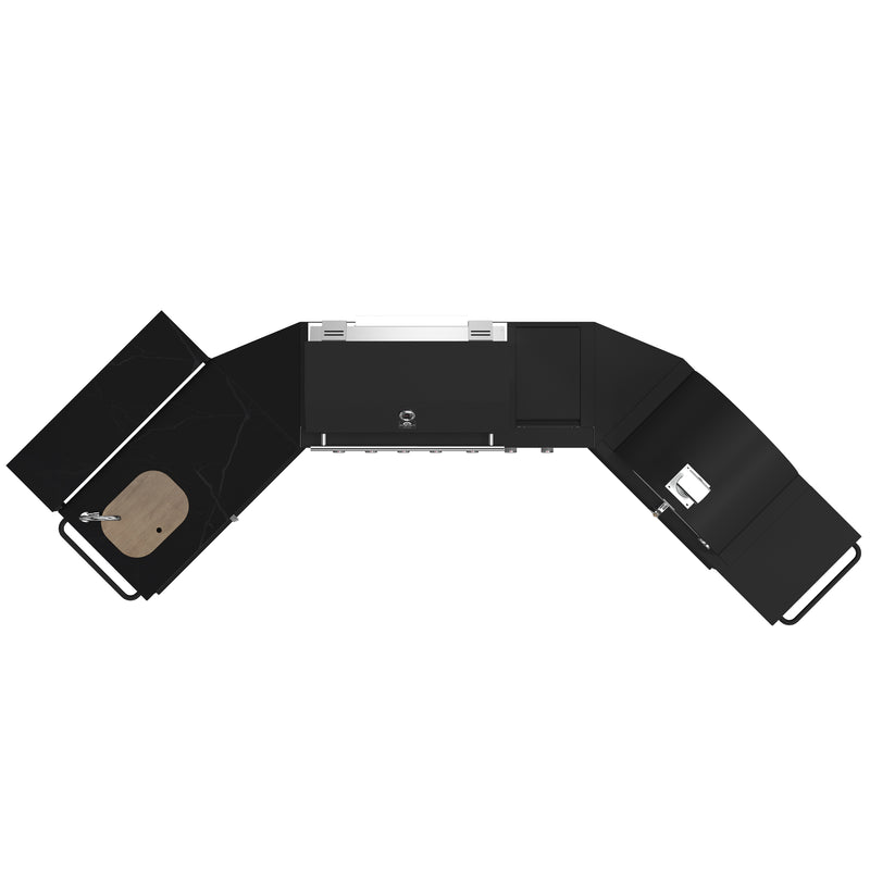 Forno All'Aperto Outdoor Kitchen Island with 87,600 BTU Gas Grill, 18" Pizza Oven, Bar & Beverage Center, FODKT2551BLK