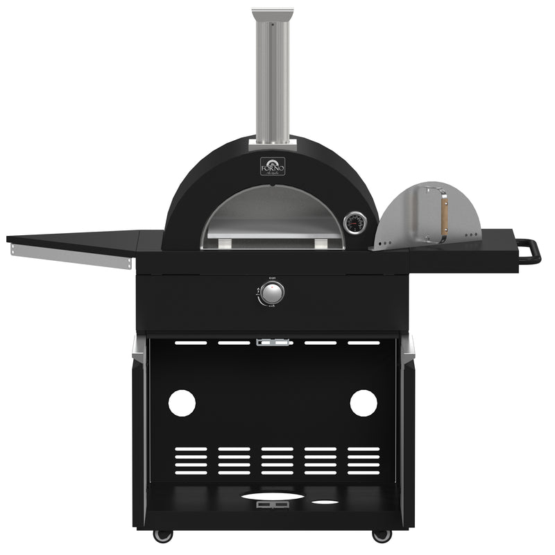 Forno All'Aperto Outdoor Kitchen Island with 87,600 BTU Gas Grill, 18" Pizza Oven, Bar & Beverage Center, FODKT2551BLK