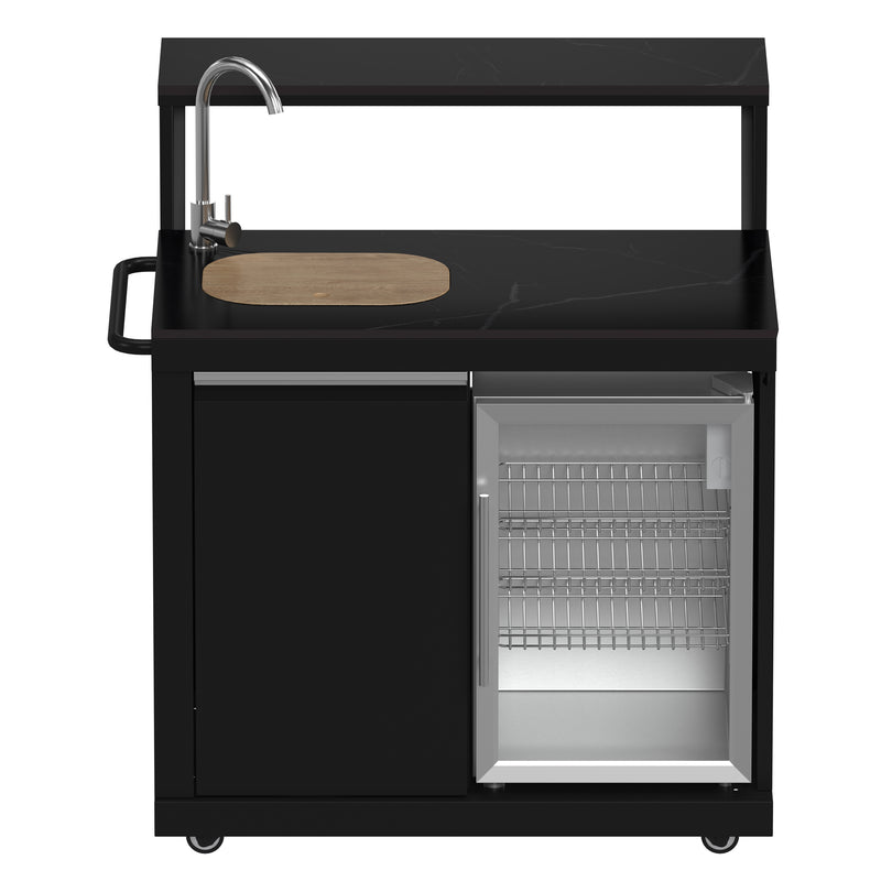 Forno All'Aperto Outdoor Kitchen Island with 87,600 BTU Gas Grill, 18" Pizza Oven, Bar & Beverage Center, FODKT2551BLK