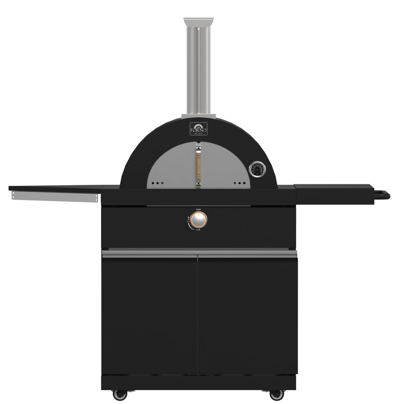 Forno All'Aperto Outdoor Kitchen with 99,600 BTU BBQ, 36,000 BTU Plancha, 19,000 BTU Pizza Oven, Black Sintered Stone Countertops, FODKT2568BLK