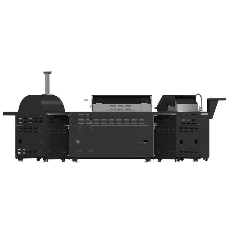 Forno All'Aperto Outdoor Kitchen with 99,600 BTU BBQ, 36,000 BTU Plancha, 19,000 BTU Pizza Oven, Black Sintered Stone Countertops, FODKT2568BLK